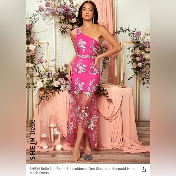 Shein Floral Embroidery One Shoulder Mermaid Dress - Picture 2 of 3